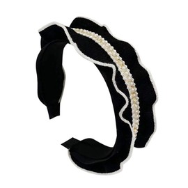 Healeved Elegant Pearl Hairband for Women Ruffled Headband Design for Weddings Parties and Daily Wear for Her