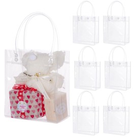 Gkhlg Pack of 25 Clear Gift Bags PVC Material Girls Party Bags for All Ages with Handles Buttons Plastic Gift Bag for Candies Parties Weddings Holidays and More (5.12 × 5.91 × 2.76 inches)