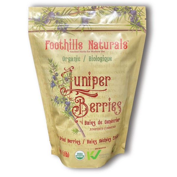 Foothills Naturals Organic Juniper Berries Whole - 454g / 1 Pound, 200+ Servings Urinary Tract Support