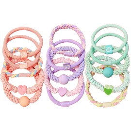 Wenlly 15 pieces colorful hair ties, elastic ponytail holders, hair bands hair ropes for girls hair accessorie, purple & green