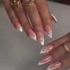 Foccna Press on Nails French Medium, Pearl White Fake Nails