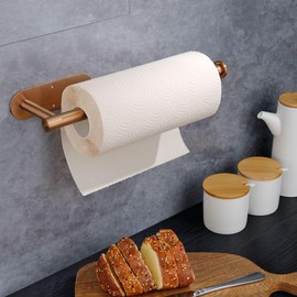 YUNTUOO Paper Towel Holders for Kitchen Adhesive Paper Towel Holder Under Cabinet Wall Mount for Kitchen Towel 13 inch (Rose Gold)