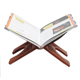 Rihal Rehal Handmade Wooden Quran Holder - Folding Book Reading Stand, Floral Design Curved Magazine Holder