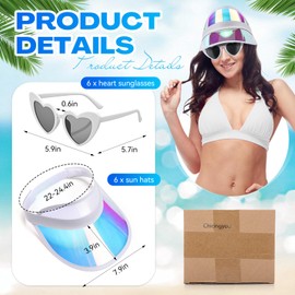 Chicingyou 12 Pack Sun Visor Hats and Heart Sunglasses Cap Clip-on Vintage UV Protection Beach Outdoor for Party Supplies (White)
