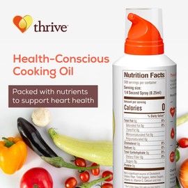 Thrive Cooking Spray – Everyday Algae Oil Culinary Blend High Heat Spray, Heart and Health-Conscious, Rich in Omega-9 Monounsaturated Fat (85%), Low Omega-6, Blended with UltraSun, 5 fl oz, 1 Pack