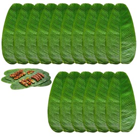 16-Pack 15 * 8inch Artificial Banana Leaf Table Runners,Banana Leaves for Cooking,Tropical Party Decor for Luau Events and Restaurant Displays, Textile Fabric Material