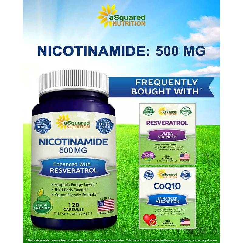 aSquared Nutrition Nicotinamida 500 Mg Con Resveratrol Precursor Nad, Gmp