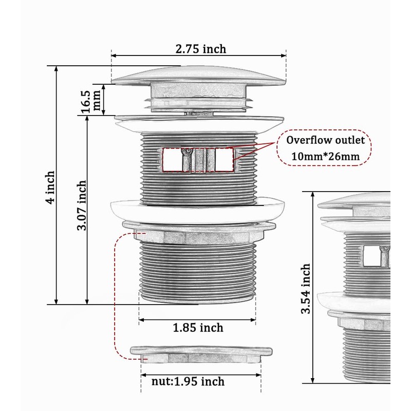 Brass Tub Plug, Pop Up Drain Fits Most Tub Kits