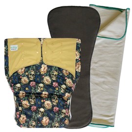 Adult's Cloth Diaper Cover 2.0 - Incontinence Protective Briefs with Insert and Prefold for Special Needs Teens, Men and Women (Large, Skulls & Roses)