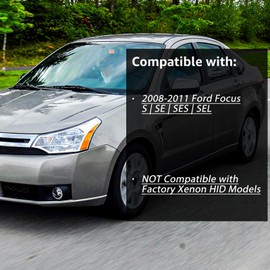 SAFAUTOPARTS Headlights Assembly Pair for 2008-2011 Ford Focus S | SE | SES | SEL Halogen Headlamps Replacement Driver and Passenger Side,Chrome Housing Amber Reflector