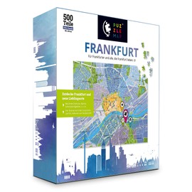 PuzzleMap Frankfurt Puzzle Stadtplan - XXL 500 Teile - Mit Booklet & Faltkarte - 68x48cm Motivgröße - Reiseführer Geschenk Souvenir