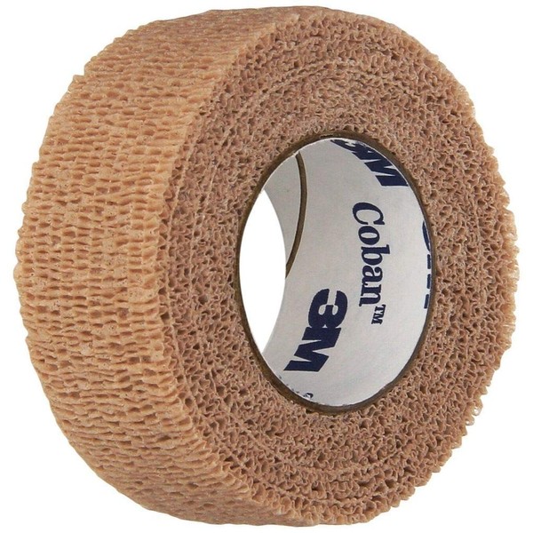 3M - 74254 Coban Self-Adherent Wrap, Self Adherent Wrap Used to Secure Dressings and Other Devices, Compress or Protect Wound Sites and Immobilize Injuries,Tan, 1"x 5yds, Box of 30 Rolls