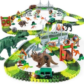 215 Pcs Dinosaur Track Race Car Toy For Kids with Stickers Vehicle Playsets Dinosaur World Road Toys for boys 3-6 Years Educational Learning:_276Pcs Construction Track