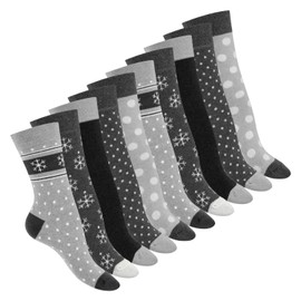 Celodoro Women's Cute Eco-Friendly Socks, Motif Socks made from Regenerative Cotton, Pack of 10 Pairs, Classic Grey, 35-38