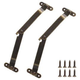 Jiozermi 2Pcs Brass Lid Support Hinges, Left and Right Folding Lift Up Stay Hinge with Mounting Screws for Furniture Wooden Boxes Jewelry Case Chest Cabinet Cupboard, 6.89" x 1.26"
