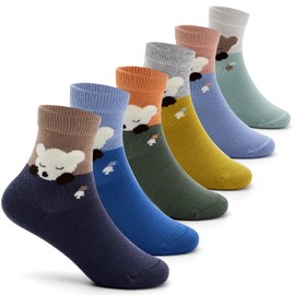 Big Boys Cotton Crew Socks Kids Seamless Toe Socks Cartoon Quarter Socks 6 Pack 8-10 Years Bears
