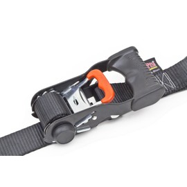PowerTye 1.5in x 7ft Ergonomic Locking Ratchet Straps with Heavy-Duty S-Hooks - Made in USA - 1,000 lb. Working Load Limit / 3,000 lb. Breaking Strength - Black (Pair)