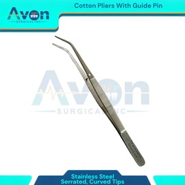6in (15.24cm) College Cotton Pliers Thumb Tweezers with Guide Pin, Serrated Tips, Curved | Stainless Steel Dental Application & Laboratory Instruments (2)