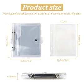 Modixun Clear Small Photo Album for 4×6in Photos, Loose-leaf Photo Book, Small Brag Book with 25 Clear Inner Pages, Holds 50 photos, Style A