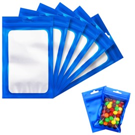 100 Pcs Resealable Ziplock Food Storage Bags, Water Proof Bag with Clear Window, Packaging Pouch for Coffee Beans Candy Sample Food (Blue, 6.3 X 9.4 Inch)