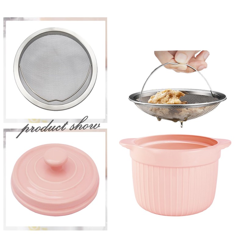 MaoYaMao Ceramic Bacon Grease Container with Strainer,Grease Container for Kitchen