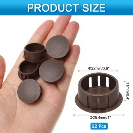 sourcing map 20pcs Nylon Plastic Hole Plugs, 8/9"(22mm) Round Drill Screw Hole Plugs Covers Knockout Locking Plastic Plugs Insert End Caps for Kitchen Cabinet Furniture, Dark Brown