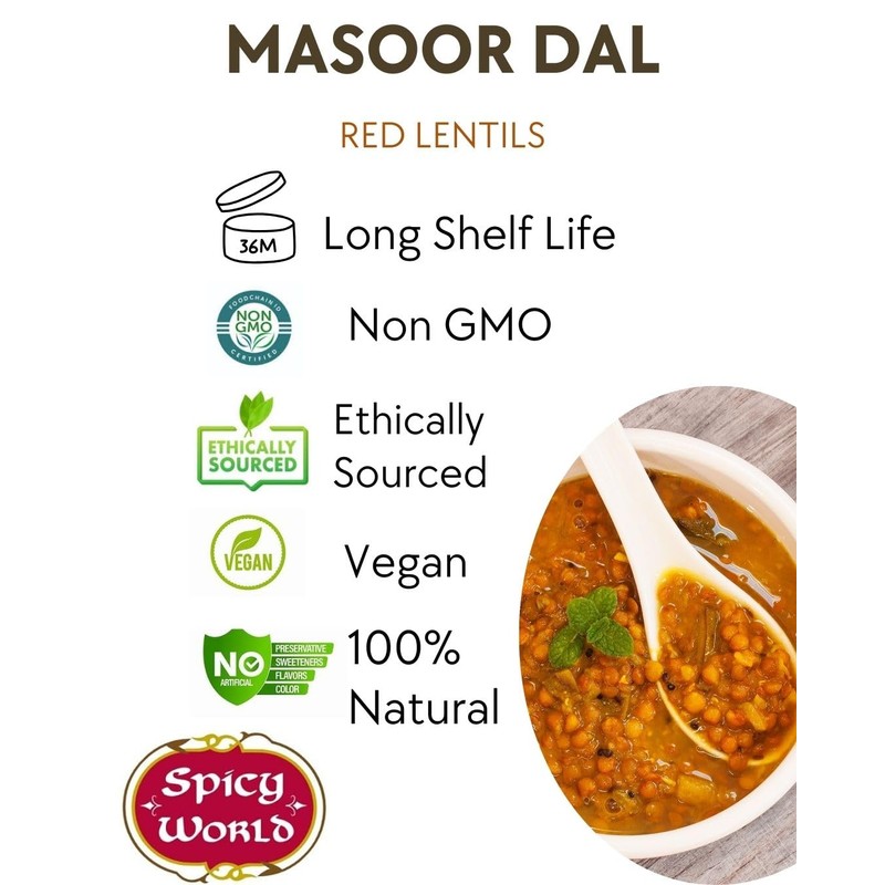 Masoor Dal 4 Pound Bag - Split Red Lentils Dry