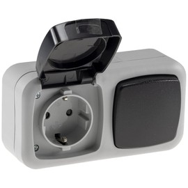 Feuchtraum Kombi-Schalter/Steckdose, IP44250V~/ 10/16A, inkl. AP-Rahmen, grau