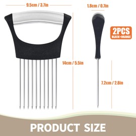 2PCs Stainless Steel Onion Slicer Holder, Onion Cutter Holder for Slicing of Onions,Tomatoes,Avocados,Eggs and Other Vegetables,KItchen Utensils (Orange & Black)