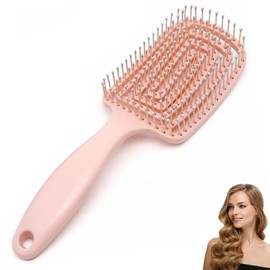 Luoqun 88 Detangle Hair Brush, Curved Vent Brush and Hair Detangler, Easy Detangling Vented Styling Comb Salon for Long Thick Curly Straight Dry Wet Hairs, Styling Comb(Pink)