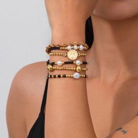 Gold Beaded Bracelets for Women Black Beaded Bracelet Boho Bracelets Jewelry Boho Dress