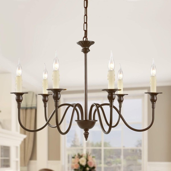 LNC 25.6" Farmhouse Chandelier, 6-Light Fixture for Dining & Living Room, Foyer, Entryway and Bedroom (Oil Rubbed Brown)