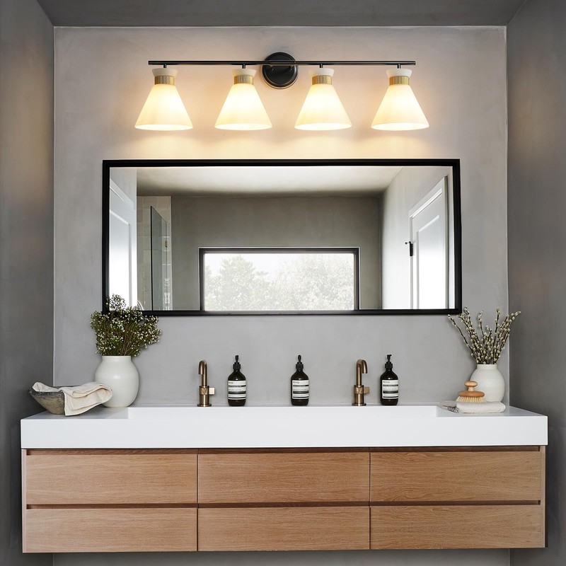 WOSHITU Bathroom Vanity Light Fixtures: 4-Light Mid Century Modern Vanity