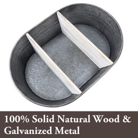 MyGift Wall Mounted Rustic Farmhouse Silver Tone Galvanized Metal Tub 2 Tier Shabby White Washed Wood Display Shelves - Hanging Storage Organizer Rack