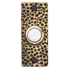 Waterwood Solid Brass Small Hammered Plate Doorbell in Antique Finish - Wired & Illuminated Push Button - Environmentally Friendly Recycled Material