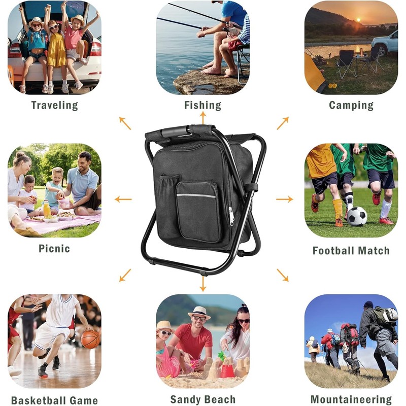 Kikerike Backpack Stool Cooler Chair Heavy Duty 400 LBS Max