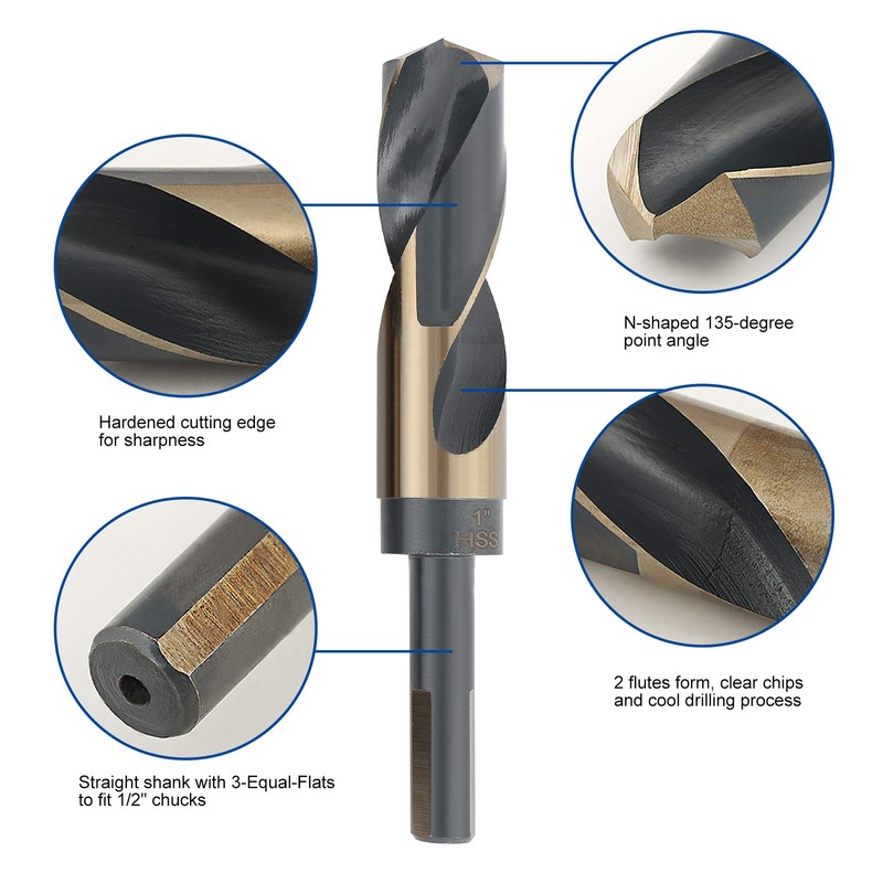 COMOWARE Reduced Shank Drill Bit Set, 8 Sizes from 9/16"