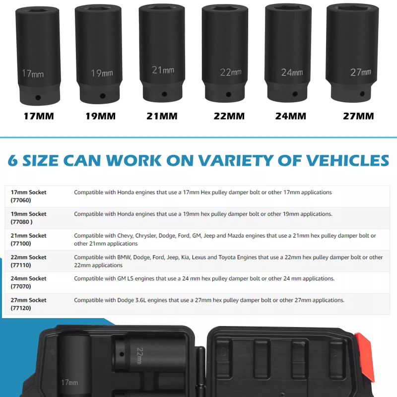 Unbranded 6 Pack Crank Bolt Socket Set 17/19/21/22/24