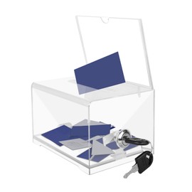 Acrylic Donation Box - Money Box Lockable, Transparent Ballot Box with Key, Cash Box Recommended Box, Storage Box for Commenting, Donations & Business Cards Collecting (15.9 x 11.4 x 10.2 cm)