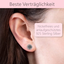 EYS JEWELRY Earrings 925 Silver Women's Round Stud Earrings Oxidised 7 mm Vintage Jewellery Gifts for Women in Jewellery Case, Sterling Silver, Cats Eye