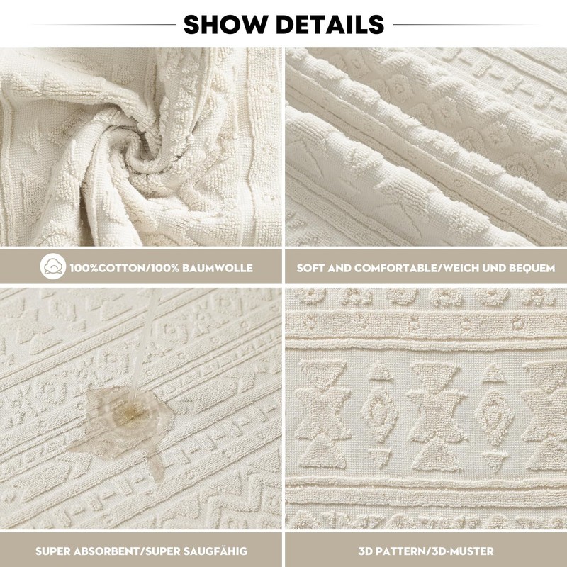 Artoid Mode Beige 3D Geometric Design Jacquard Hand Towels for