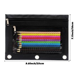 Cinvo Pencil Pouch 3 Ring Binder Pouch Zippered Pencil Case Canvas Pencil Bag with 2 Compartments (Set of 2,Black)