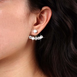 Inateannal Boho Crystal Ear Jacket Earrings Crystal Ear Climber Earrings Gold Cubic Zirconia Stud Earrings Front Back Rhinestone Earrings Jewelry for Women and Girls