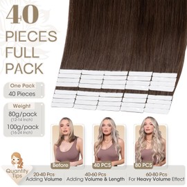 Elailite Tape in Hair Extensions Human Hair 40 pcs - Seamless Skin Weft Real Remy Hair Extension Straight (#4 Medium Brown, 14 Inch-80g)