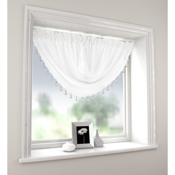 Plain White Swag Millie Pelmet Swag Beaded Heart Bead Valance