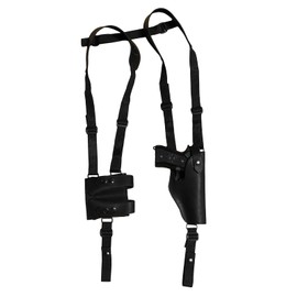 Barsony Black Leather Vertical Shoulder Holster w/Dbl Mag Pouch for Beretta APX A1 Full Size 4.25" Right