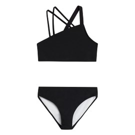 Kanu Surf Girls' Julia UPF 50+ Beach Sport Angle Bikini, Solid Black, 8