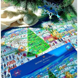 Skating in the Village | 636 Piece Jigsaw Puzzle | Panoramic Christmas Puzzle | Sustainable Jigsaw Puzzle for Adults | Premium 100% Recycled Board | Great Gift for Adults | Gibsons Games