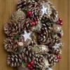 Christmas Hanging Wreath Festive Pine Cone Display Gold Frosting 30cm