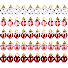 Set of 50 Christmas Tree Ornaments 1.2 Inch Mini Ball Christmas Ornaments White Red Christmas Balls Miniature Christmas Tree Ornaments Xmas Decorative Hanging Ornaments for Small Trees Home Decor